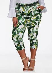 Palm Print Belted Capri Trouser