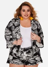 Contrast Palm Print Cropped Jacket