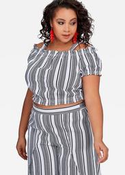 Contrast Striped Linen Peasant Top