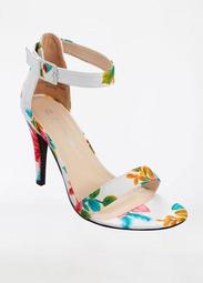 Floral Print Stiletto Sandal - Wide Width