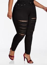 Lace Inset Distressed Skinny Jean