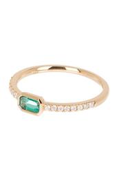 18K Yellow Gold Radiant Emerald & Pave Diamond Ring - Size 7