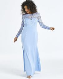 Simply Be By Night Lace Sleeve Lace Back Fishtale Maxi Dress