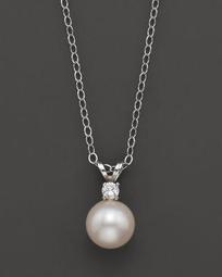 Cultured Freshwater Pearl and Diamond Pendant Necklace in 14K White Gold - 100% Exclusive