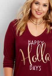plus size tunic tee with happy holla days graphic