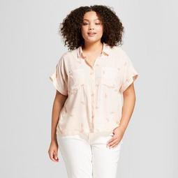 Women's Plus Size Printed Short Sleeve Any Day Shirt - A New Day™ Peach