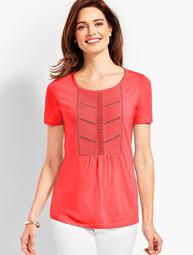 Woven Front Short-Sleeve Top