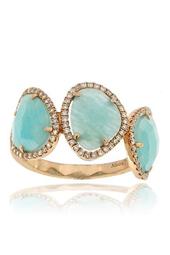 14K Rose Gold Blue Amazonite & Diamond Ring