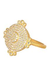 14K Yellow Gold Plated Sterling Silver Amazonian Allure Pave CZ Disc Ring - Size 7