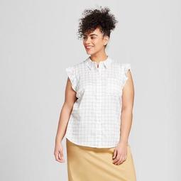 Women's Plus Size Sleeveless Ruffle Button-Up Blouse - Who What Wear™