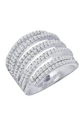 Platinum Plated Sterling Silver Simulated Diamond Open Detail Ring