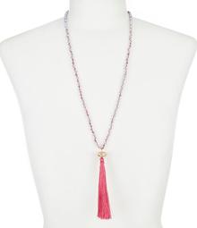 Dillard's Tailored Beaded Pink Long Tassel Necklace