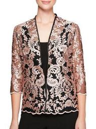 Plus 2-in-1 Embroidered Quarter-Sleeve Jacket and Tank Top