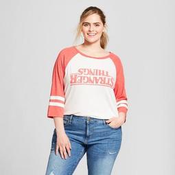 Women's Stranger Things Plus Size 3/4 Sleeve Upside Down Raglan Graphic T-Shirt (Juniors') Heather Gray