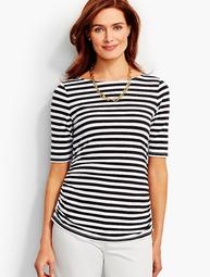 Ruched-Sides Tee-Island Stripes