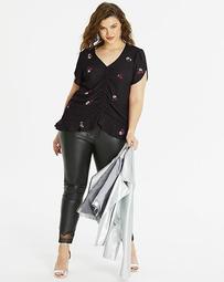 Ruched Front Blouse With Ruffle Hem