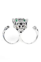 Round CZ Double Finger Leopard Ring