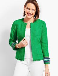 Embellished-Cuff Tweed Jacket