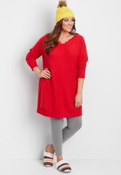 plus size reversed tunic sweatshirt with lace trimmed neckline