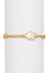 18K Gold Vermeil 6mm Freshwater Pearl Triple Chain Bracelet