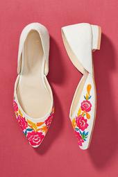 Anthropologie Embroidered D'Orsay Flats