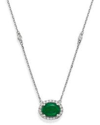 Emerald Oval & Diamond Pendant Necklace in 14K White Gold, 18" - 100% Exclusive