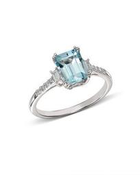 Emerald-Cut Aquamarine & Diamond Baguette Ring in 14K White Gold - 100% Exclusive