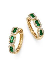 Emerald & Diamond Mini Hoop Earrings in 14K Yellow Gold - 100% Exclusive