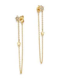Diamond Star Front-Back Draped Chain Earrings in 14K Yellow Gold, 0.13 ct. t.w. - 100% Exclusive