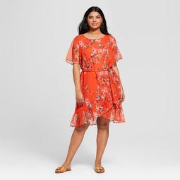 Women's Plus Size Floral Print Short Sleeve Ruffle Wrap Dress - A New Day™ Red