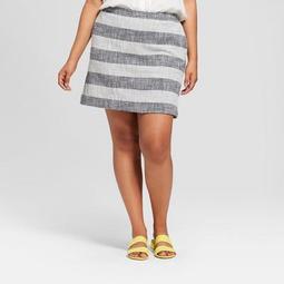 Women's Plus Size Striped A-Line Mini Skirt - A New Day™ Navy/Cream