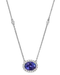 Tanzanite Oval & Diamond Halo Pendant Necklace in 14K White Gold, 18" - 100% Exclusive