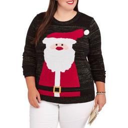 Women's Plus Jolly Santa Pullover Christmas Sweater