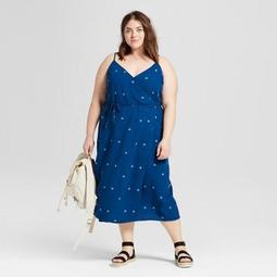 Women's Plus Size Floral Print Wrap Dress - Universal Thread™ Indigo