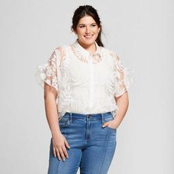Women's Plus Size Sheer Ruffle Sleeve Blouse - A New Day ™ White