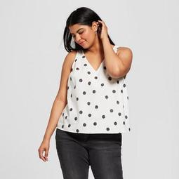 Women's Plus Size Polka Dot Shell Top - A New Day™ Cream