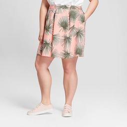 Women's Plus Size Printed Poplin A Line Skirt - A New Day™ Coral