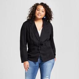 Women's Plus Size Tie Waist Jacket - A New Day™ Black