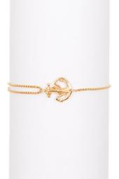 14K Gold Plated Sterling Silver Anchor Station Pull Chain Bracelet