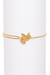 14K Gold Plated Sterling Silver Dove Station Pull Chain Bracelet