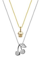 14K Yellow Gold & Sterling Silver Mini Cupcake & Diamond Cherries Pendant Necklace - Set of 2 - 0.04 ctw