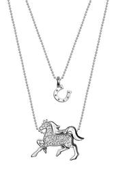 Sterling Silver Mini Horseshoe & Diamond Horse Pendant Necklace - Set of 2 - 0.04 ctw
