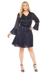 Plus Size Pleated Bell Sleeve Dress