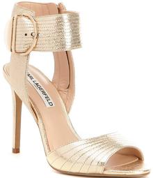 KARL LAGERFELD PARIS Lyra Metallic Leather Ankle Strap Dress Sandals