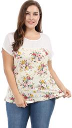 Unique Bargains Women's Plus Size Paneled Dolman Sleeves Floral Prints Top