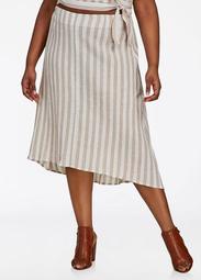 Striped Linen Hi Lo Midi Skirt