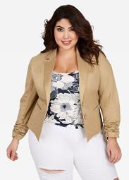 Ruched Sleeve Double Button Blazer