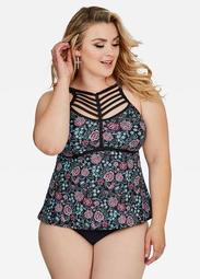 Caged Front Floral Tankini