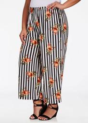 Striped Floral Cropped Pant