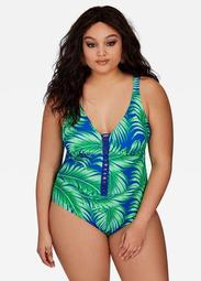 Palm Print Lace Up One Piece